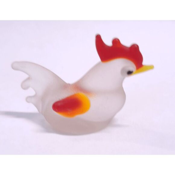 Chicken Figurine Rooster Frosted Glass Miniature 1" Tiny Bird Micro Mini Figure - Picture 2 of 2